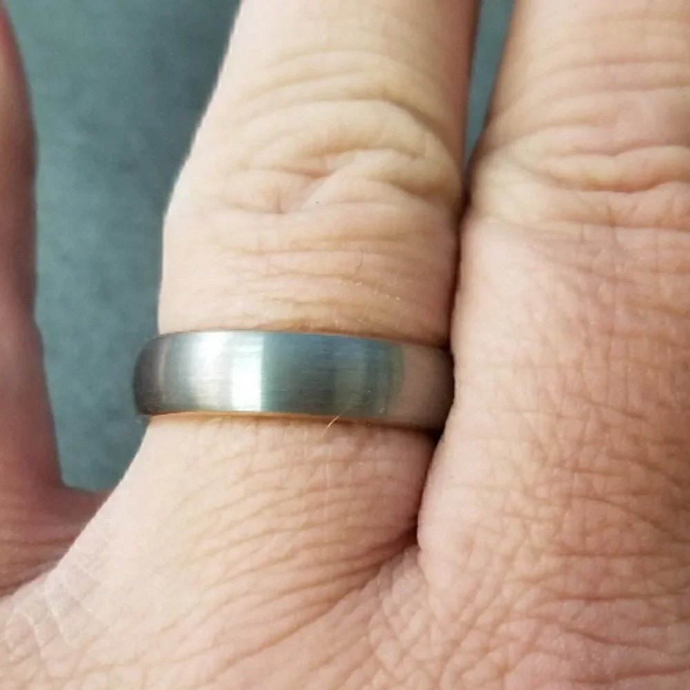 Men's Real Silver and Rose gold Tungsten Wedding Ring - Brushed Steel